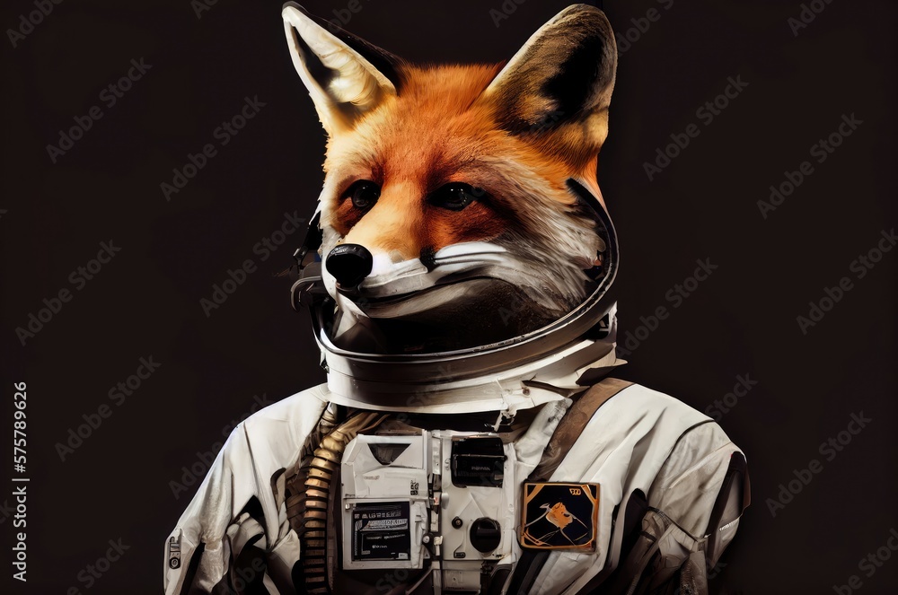 Poster fox astronaut in space in a space suit generative ai