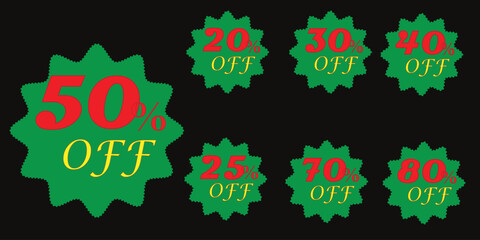 Sale tag speech bubble red shape with different discount percentages. 10, 20, 30, 40, 50, 60, 70, 80 and 90 percent price clearance sticker badge banner label vector illustration isolated
