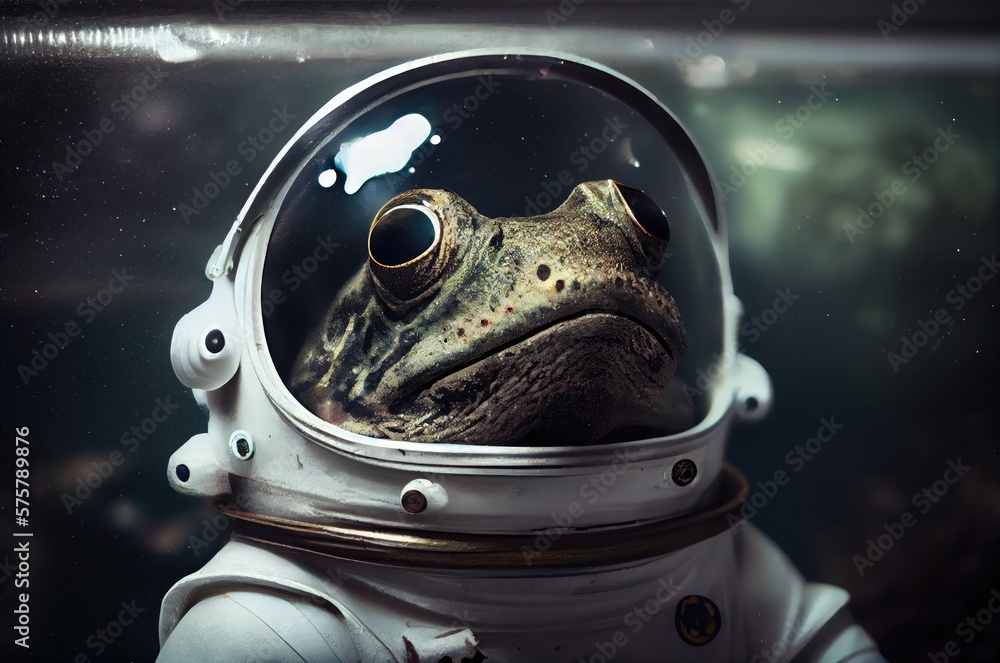Poster frog astronaut in outer space in a space suit generative ai