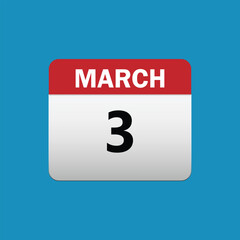 3th March calendar icon. March 3 calendar Date Month icon vector illustrator