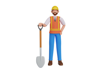 Construction worker with shovel  3d illustration
