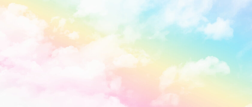 Pastel Sky and Puffy Rainbow Clouds