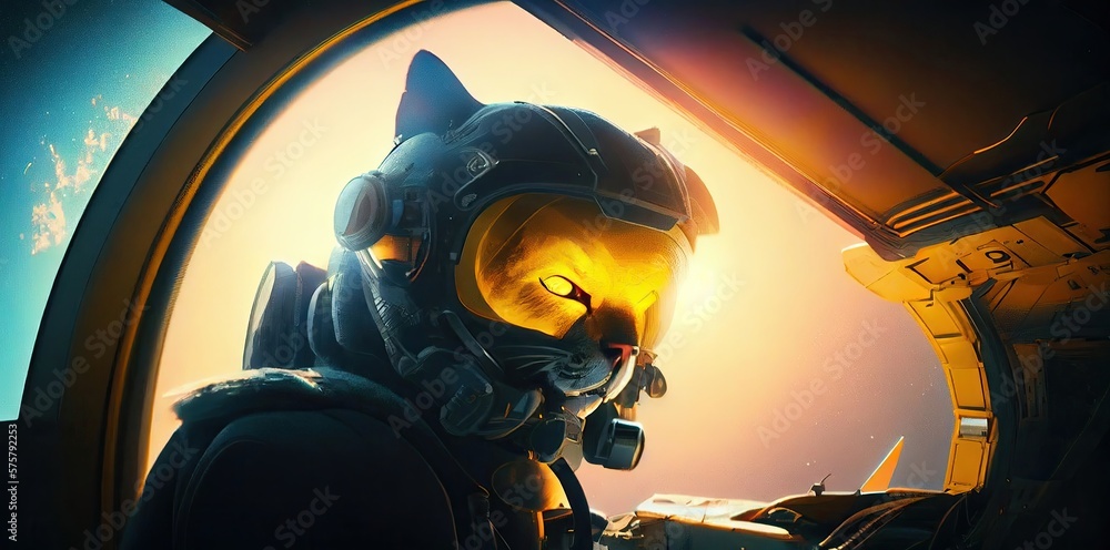Poster panther spaceman out of this world in a spaceship generative ai