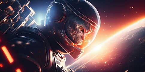 Panther Spaceman In Outer Space In A Spaceship Generative AI