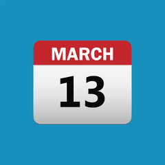 13th March calendar icon. March 13 calendar Date Month icon vector illustrator