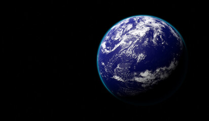 planète océan découverte dans l'espace, eau et nuages - rendu 3D