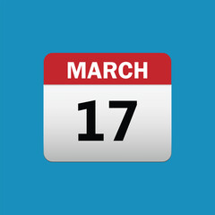 17th March calendar icon. March 17 calendar Date Month icon vector illustrator