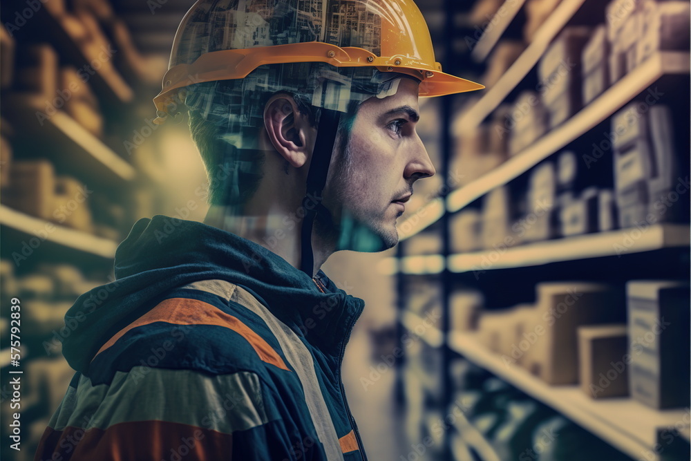 Poster technological engineer portrait ensuring high-quality and precise production quota on factory assemb
