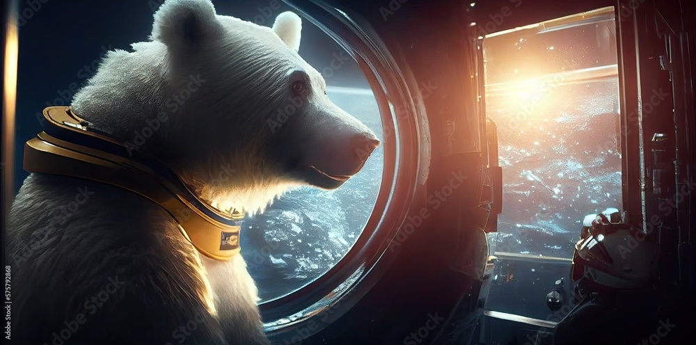 Aufkleber polar bear spaceman in space in a spaceship generative ai