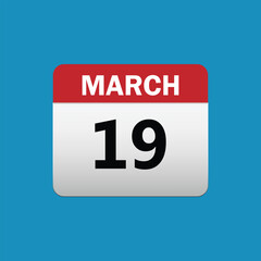 19th March calendar icon. March 19 calendar Date Month icon vector illustrator