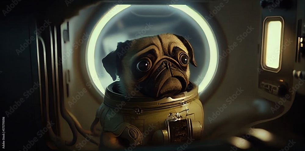 Aufkleber pug spaceman out of this world exploring generative ai