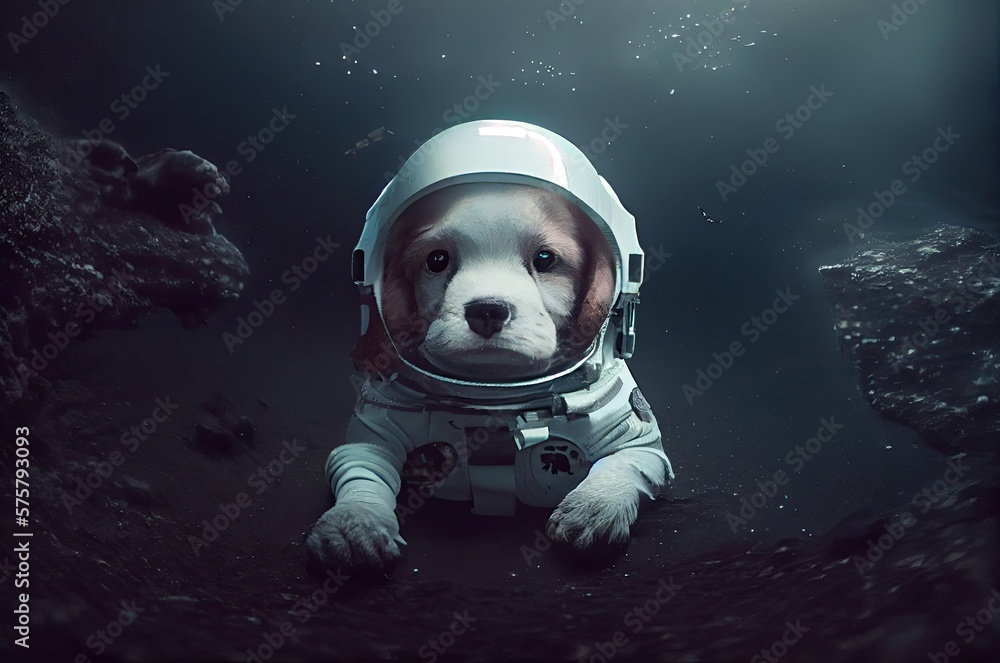 Aufkleber puppy astronaut in space in a space suit generative ai