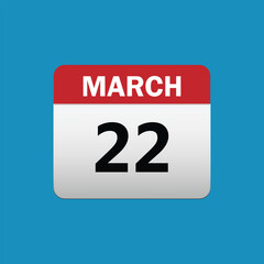 22th March calendar icon. March 22 calendar Date Month icon vector illustrator