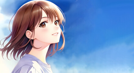 さわやかな青空と女性のイラスト