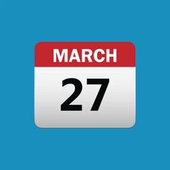 27th March calendar icon. March 27 calendar Date Month icon vector illustrator