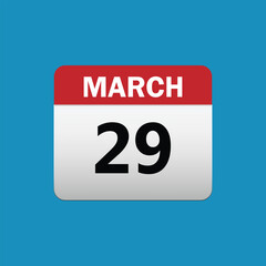 29th March calendar icon. March 29 calendar Date Month icon vector illustrator