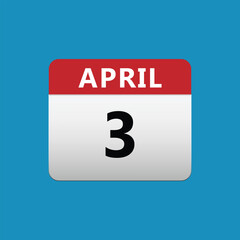 3th April calendar icon. April 3 calendar Date Month icon vector illustrator