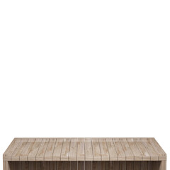 Wooden table, wood table top front view 3d render isolated