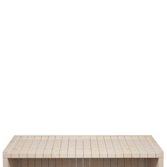 Wooden table, wood table top front view 3d render isolated