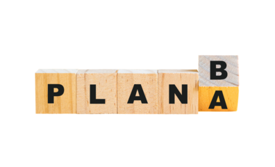 Plan A flip to Plan B, word on wood block. Isolated, transparent background.
