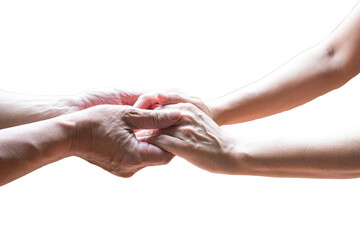 Man holding woman hands, caring concept. Close up view. Isolated, transparent background.