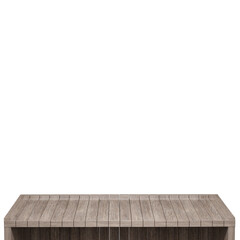 Wooden table, wood table top front view 3d render isolated