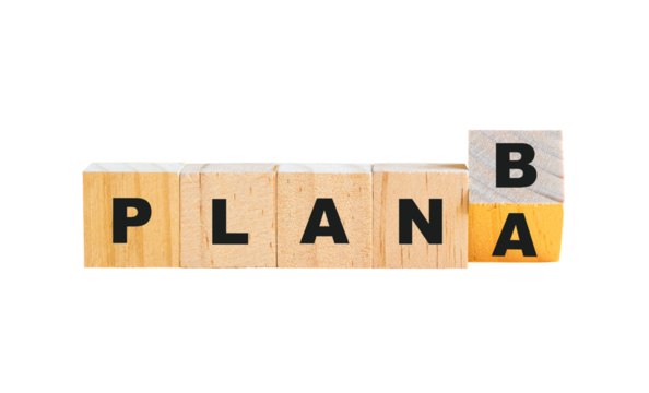 Plan A flip to Plan B, word on wood block. Isolated, transparent background.