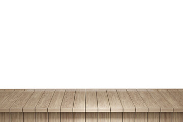 Wooden table, wood table top front view 3d render isolated