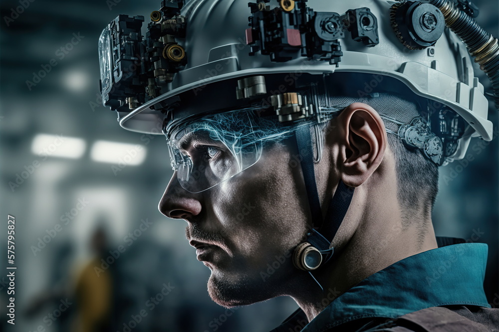 Poster technological engineer portrait ensuring high-quality and precise production quota on factory assemb