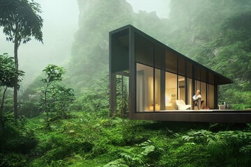 Modern Jungle Architecture with Luxury Platform in Jungle Made with Generative AI