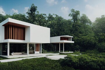 Fototapeta na wymiar Luxury Spring White Modern Residential Home in Nature Made with Generative AI