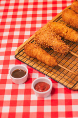 Corn Dog Vegetarian fast food option: cheese-stuffed yogi with spices