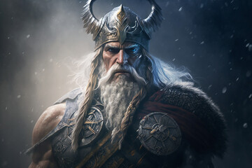 Odin (Wotan) the all-father, the ruler of the Aesir - god of knowledge, wisdom, and of war - German Mythologies - Generative AI