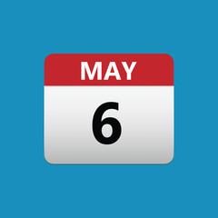 6th May calendar icon. May 6 calendar Date Month icon vector illustrator