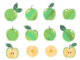 つやつやの青リンゴのイラスト素材セット