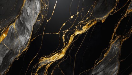 Plakat Swirling Gold Marble: A Dark and Dazzling Background, AI Generative