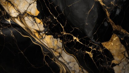 Fototapeta premium Midnight Splendor: A Striking Black and Gold Marble Texture, AI Generative