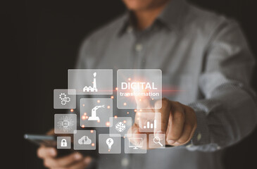 Digital transformation technology strategy, digitization and digitalization of business processes and data, optimize and automate operations, customer service management, internet and cloud computing