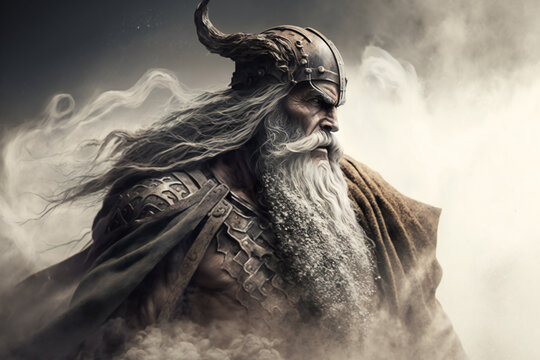 Odin (Wotan) the all-father, the ruler of the Aesir - god of knowledge, wisdom, and of war - German Mythologies - Generative AI