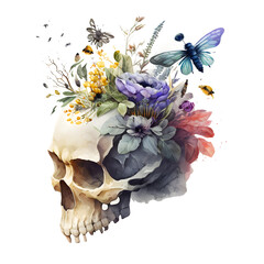 Psychedelic Floral Skull Cliparts Bundle