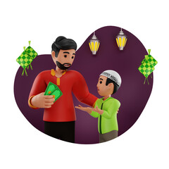 Giving Eid Money 3D Character Illustration