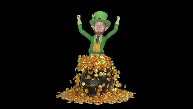 Leprechaun with gold coins magic  - 3d render with alpha channel.