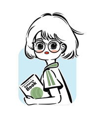 Cute schoolgirl character sticker vector