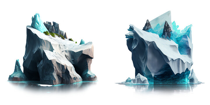 Set of iceberg isolated on white background, image ai generate