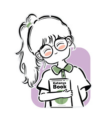 Cute schoolgirl character sticker vector
