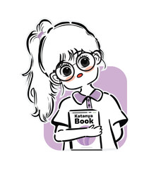 Cute schoolgirl character sticker vector