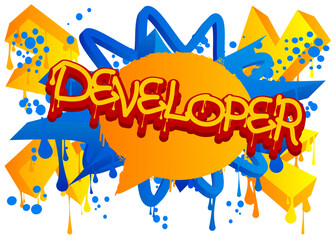 Developer. Graffiti tag. Abstract modern street art decoration performed in urban painting style.