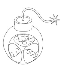 One continuous line of Bomb and dice. Thin Line Illustration vector concept. Contour Drawing Creative ideas.