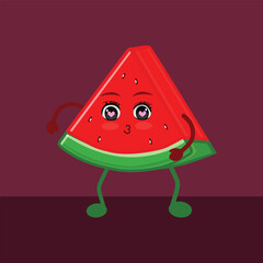 A cute watermelon character with a variety of expressions. Summer fruit. Watermelon character illustration