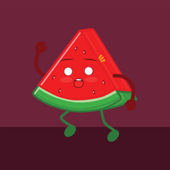 A cute watermelon character with a variety of expressions. Summer fruit. Watermelon character illustration